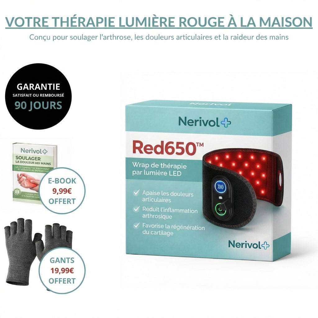 Nerivol Red650™ – Wrap de thérapie cellulaire à lumière rouge pour l'arthrose