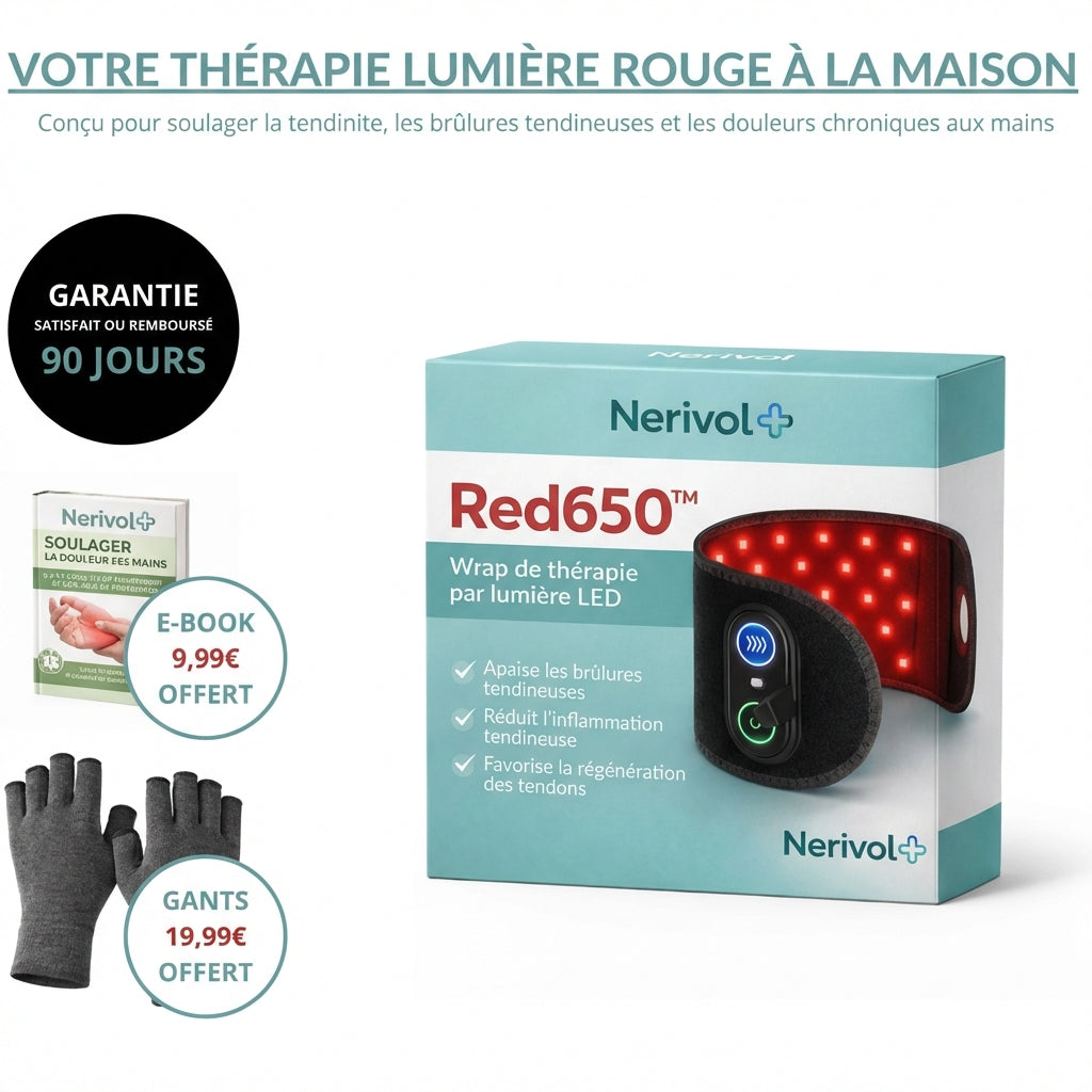 Nerivol Red650™ – Wrap de thérapie cellulaire à lumière rouge pour la tendinite